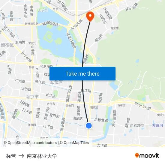 标营 to 南京林业大学 map