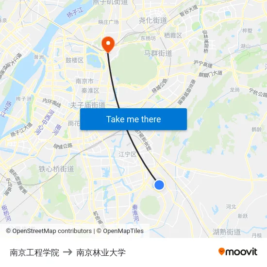 南京工程学院 to 南京林业大学 map
