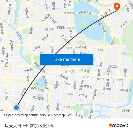 应天大街 to 南京林业大学 map