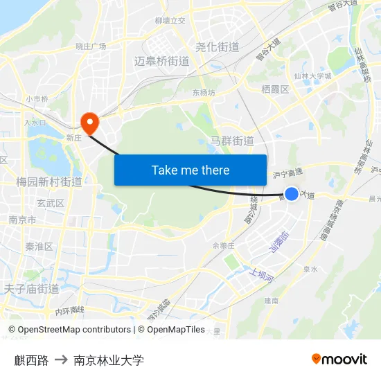 麒西路 to 南京林业大学 map