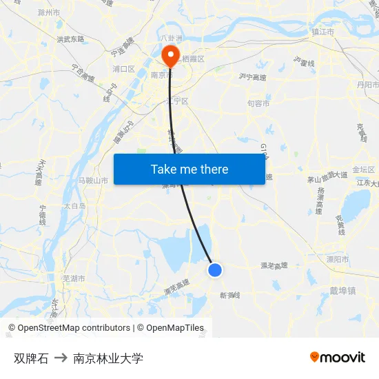 双牌石 to 南京林业大学 map
