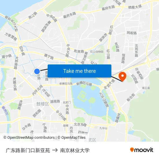广东路新门口新亚苑 to 南京林业大学 map