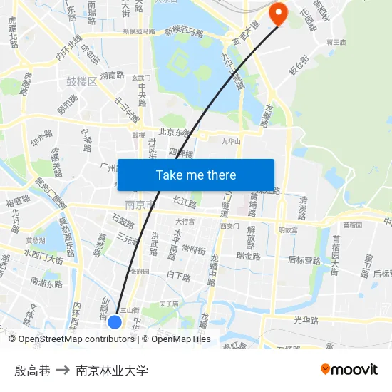殷高巷 to 南京林业大学 map