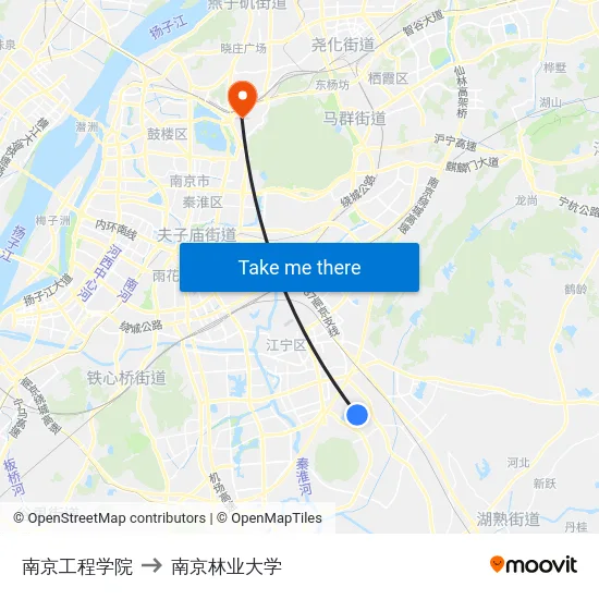 南京工程学院 to 南京林业大学 map