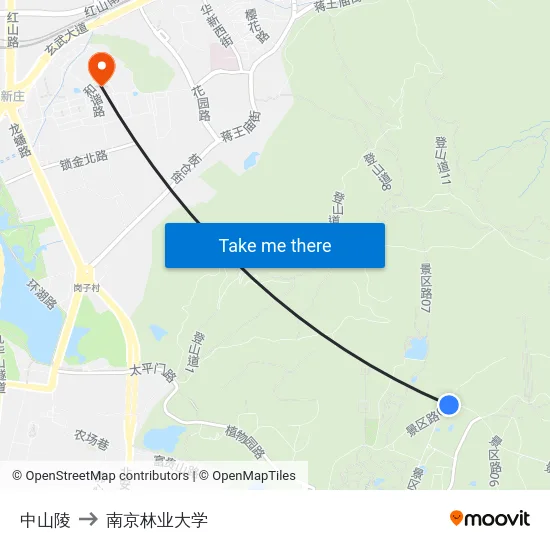 中山陵 to 南京林业大学 map