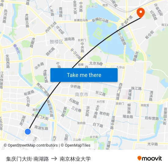 集庆门大街·南湖路 to 南京林业大学 map