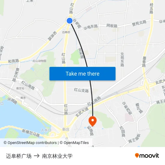 迈皋桥广场 to 南京林业大学 map