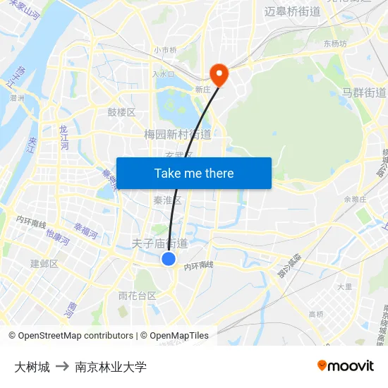 大树城 to 南京林业大学 map