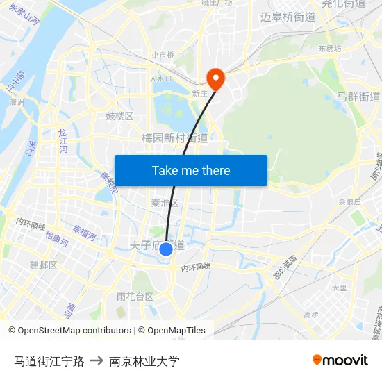 马道街江宁路 to 南京林业大学 map