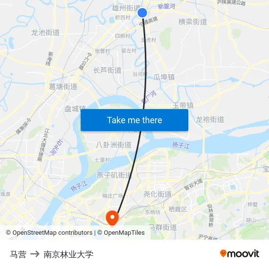 马营 to 南京林业大学 map
