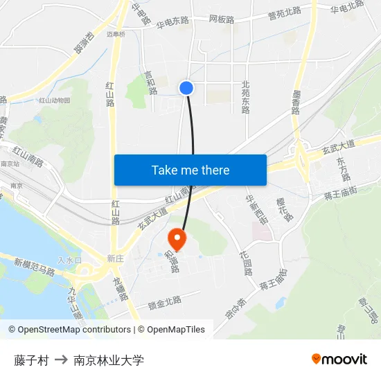 藤子村 to 南京林业大学 map