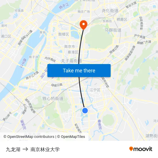 九龙湖 to 南京林业大学 map