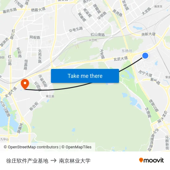 徐庄软件产业基地 to 南京林业大学 map