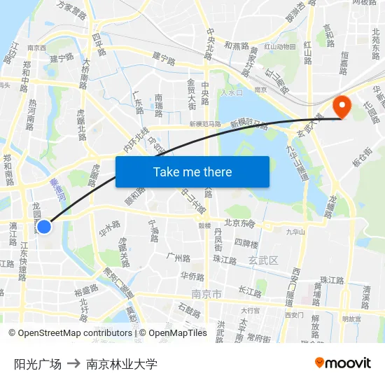 阳光广场 to 南京林业大学 map