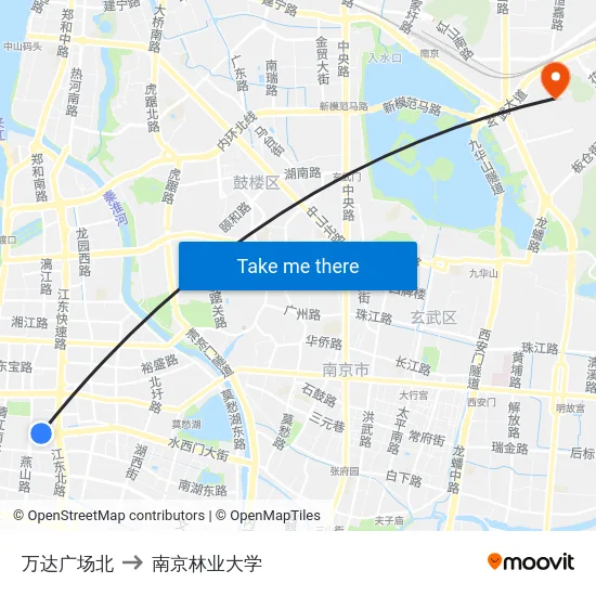 万达广场北 to 南京林业大学 map