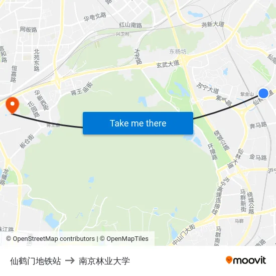 仙鹤门地铁站 to 南京林业大学 map