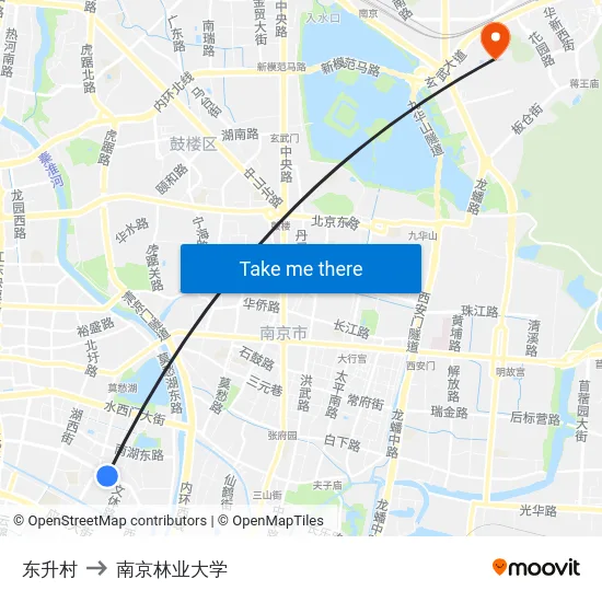 东升村 to 南京林业大学 map