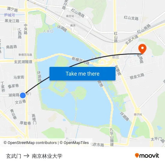 玄武门 to 南京林业大学 map