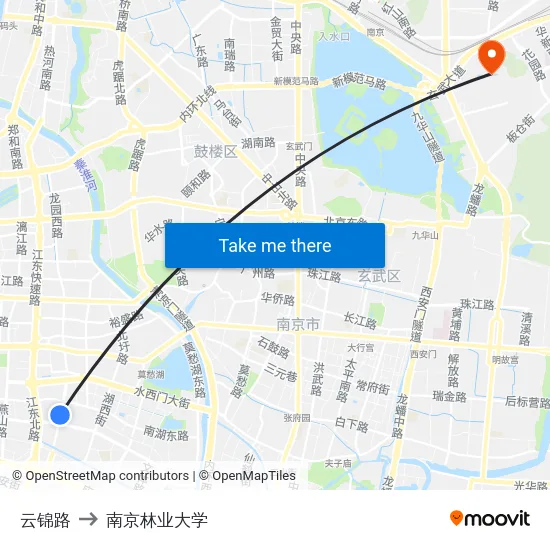 云锦路 to 南京林业大学 map