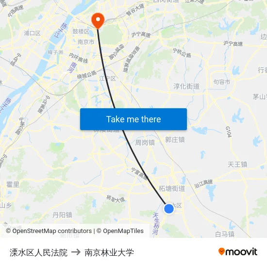 溧水区人民法院 to 南京林业大学 map