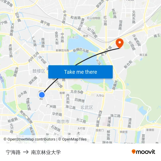宁海路 to 南京林业大学 map