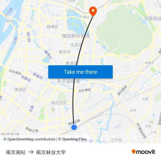 南京南站 to 南京林业大学 map