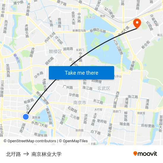 北圩路 to 南京林业大学 map