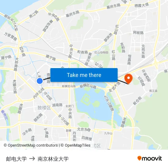 邮电大学 to 南京林业大学 map