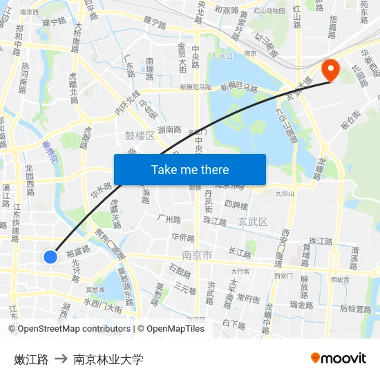 嫩江路 to 南京林业大学 map