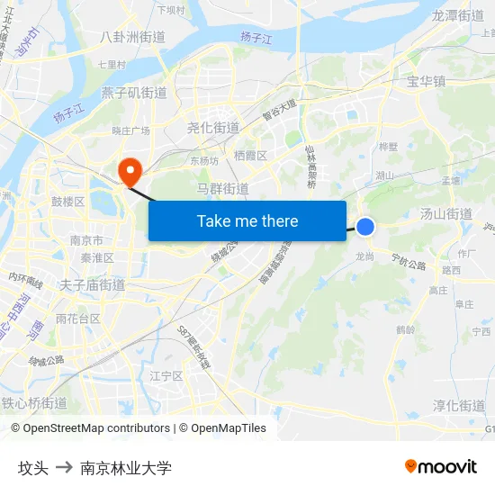 坟头 to 南京林业大学 map