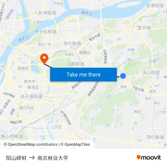 阳山碑材 to 南京林业大学 map