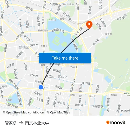 管家桥 to 南京林业大学 map