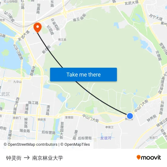 钟灵街 to 南京林业大学 map