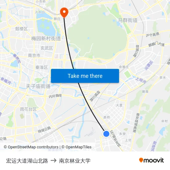 宏运大道湖山北路 to 南京林业大学 map