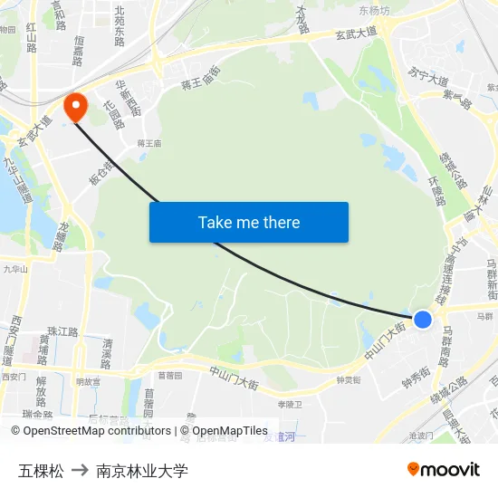 五棵松 to 南京林业大学 map