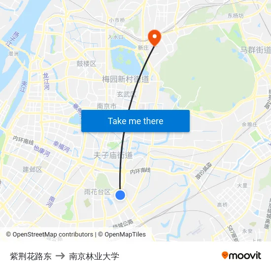 紫荆花路东 to 南京林业大学 map