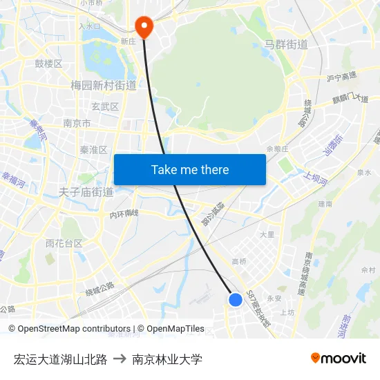 宏运大道湖山北路 to 南京林业大学 map