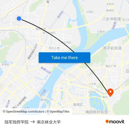 陆军指挥学院 to 南京林业大学 map