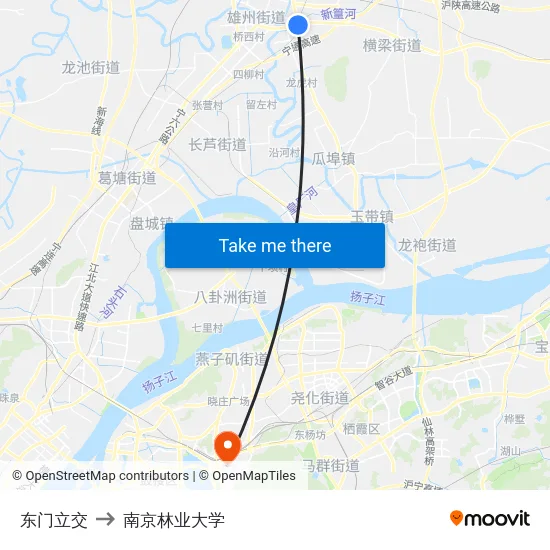 东门立交 to 南京林业大学 map