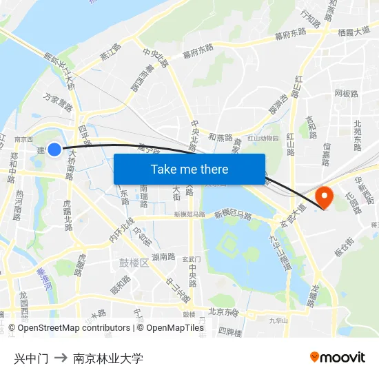 兴中门 to 南京林业大学 map