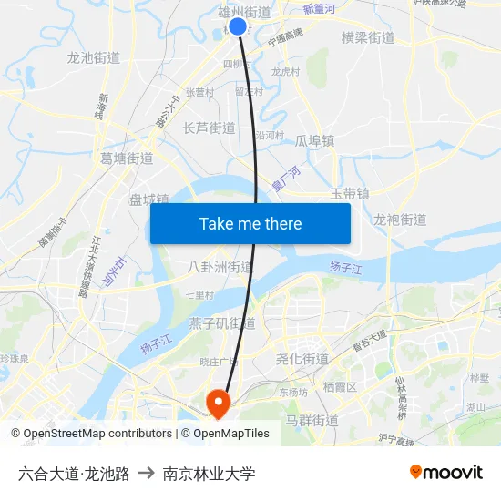 六合大道·龙池路 to 南京林业大学 map