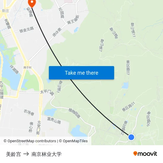 美龄宫 to 南京林业大学 map