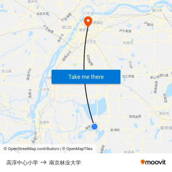 高淳中心小学 to 南京林业大学 map