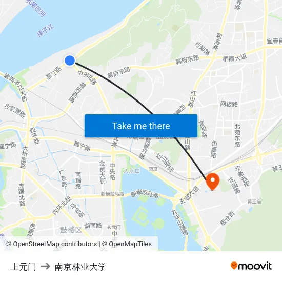 上元门 to 南京林业大学 map