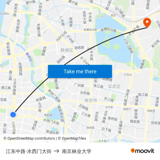 江东中路·水西门大街 to 南京林业大学 map