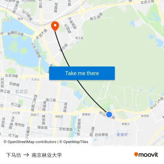 下马坊 to 南京林业大学 map