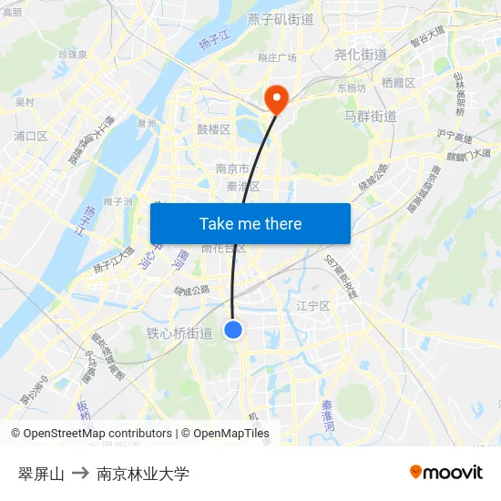 翠屏山 to 南京林业大学 map