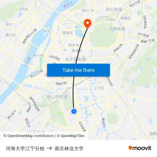 河海大学江宁分校 to 南京林业大学 map