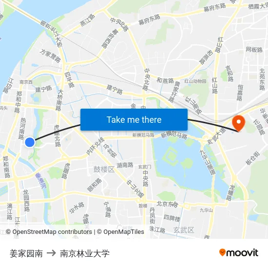 姜家园南 to 南京林业大学 map