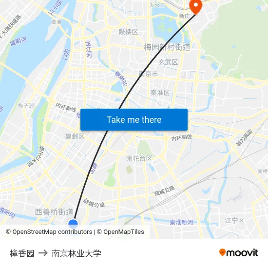 樟香园 to 南京林业大学 map